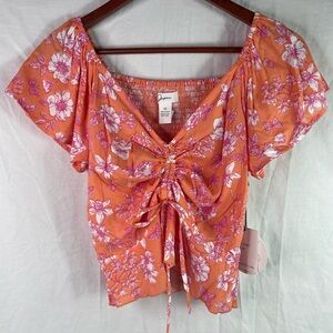 NWT JAPNA Women’s Front Ruched Smocked Puff Sleeve Top Floral Romantic Size M